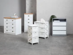 Kommode MARKSKEL 4 skuffer hvid/egefarve