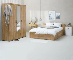 Kommode MARKSKEL 4 skuffer hvid/egefarve