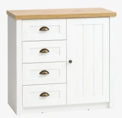 Kommode MARKSKEL 4 skuffer 1 låge hvid/eg