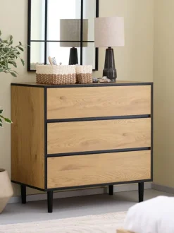 Kommode ODENSE 3 skuffer egefarve/sort