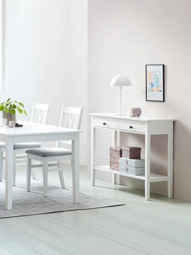 Konsolbord NORDBY 40x110 2 skuffer 1 hylde hvid