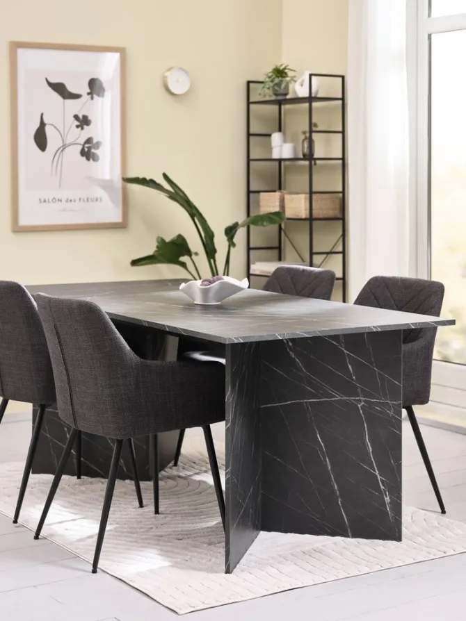 KRONDAL L180 bord marmor + 4 PURHUS stole grå/sort