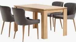 LINTRUP L140 bord eg + 4 PEBRINGE stole grå velour