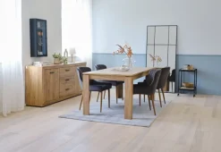 LINTRUP L190/280 bord eg + 4 PEBRINGE grå velour