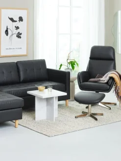 Lænestol m/fodskammel TANKEDAL sort kunstlæder