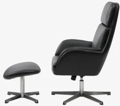 Lænestol m/fodskammel TANKEDAL sort kunstlæder