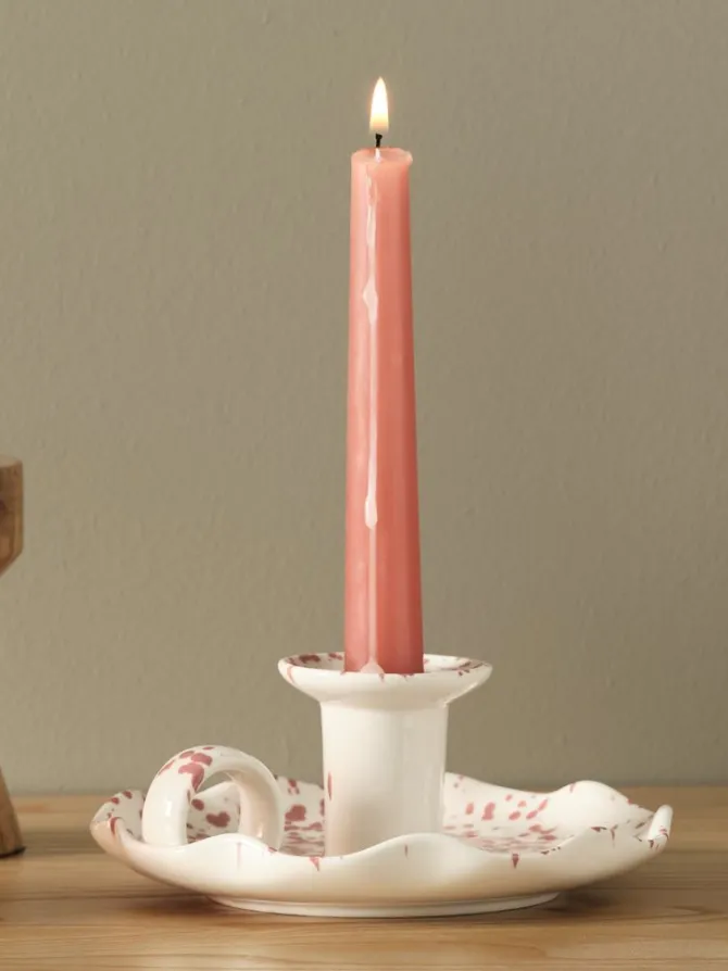 Lysestage REIDAR Ø14xH6cm hvid/rosa