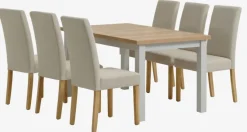 MARKSKEL L150/193 bord lys grå + 4 TUREBY stole beige