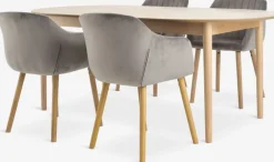 MARSTRAND L200 bord eg + 4 ADSLEV stole grå velour
