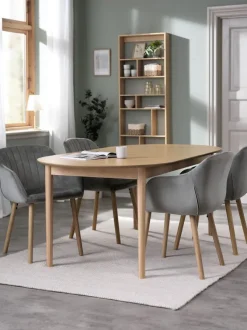 MARSTRAND L200 bord eg + 4 ADSLEV stole grå velour