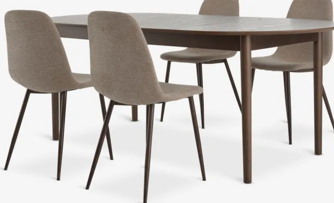 MARSTRAND L200 bord mørk eg + 4 JONSTRUP stole beige