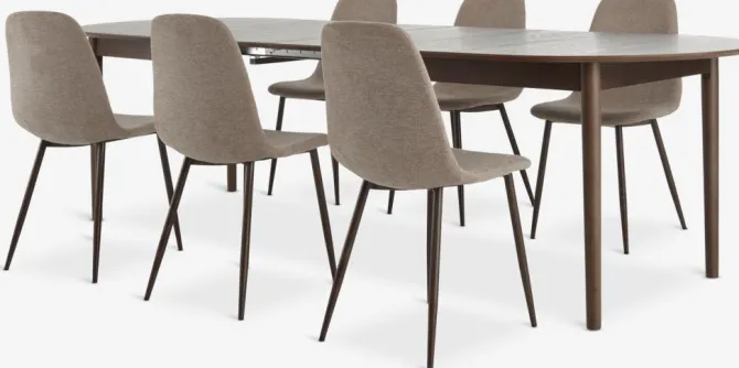 MARSTRAND L200 bord mørk eg + 4 JONSTRUP stole beige