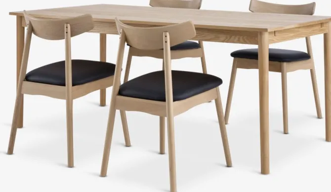 MARSTRUP L190/280 bord eg + 4 LYNGHOLM eg/sort