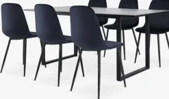 MOSELUND bord L180 keramik + 4 BISTRUP stole mørkeblå velour