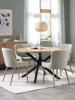 NORTOFT Ø120 bord + 4 BELLINGE stole sand/eg