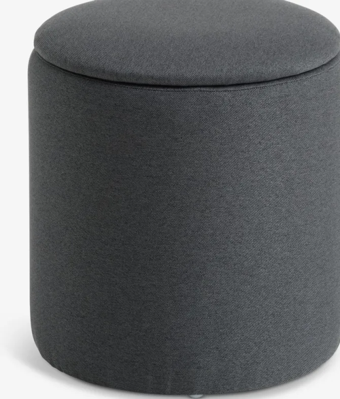Puf GISLEV Ø36 m/opbevaringsplads asfaltfarvet stof