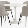RINGSTED Ø100 bord hvid + 4 RISSKOV stole lysegrå