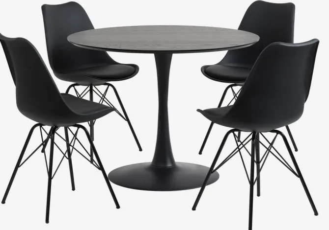 RINGSTED Ø100 bord sort + 4 KLARUP stole sort