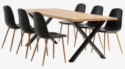 ROSLEV L200 bord eg natur + 4 JONSTRUP stole sort/eg
