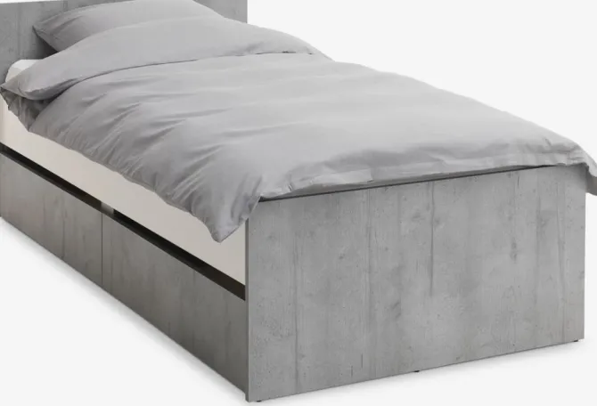 Seng m/opbevaringsplads BILLUND 90x200 hvid/beton