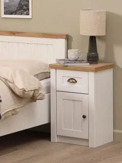 Sengebord MARKSKEL 1 skuffe hvid/egefarve