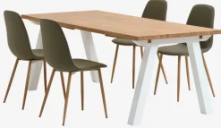 SKAGEN L200 bord eg + 4 BISTRUP stole olivengrøn