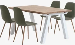 SKAGEN L150 bord eg + 4 BISTRUP stole olivengrøn