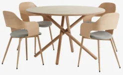 SKIBET Ø120 bord lys eg + 4 HVIDOVRE stole lys eg