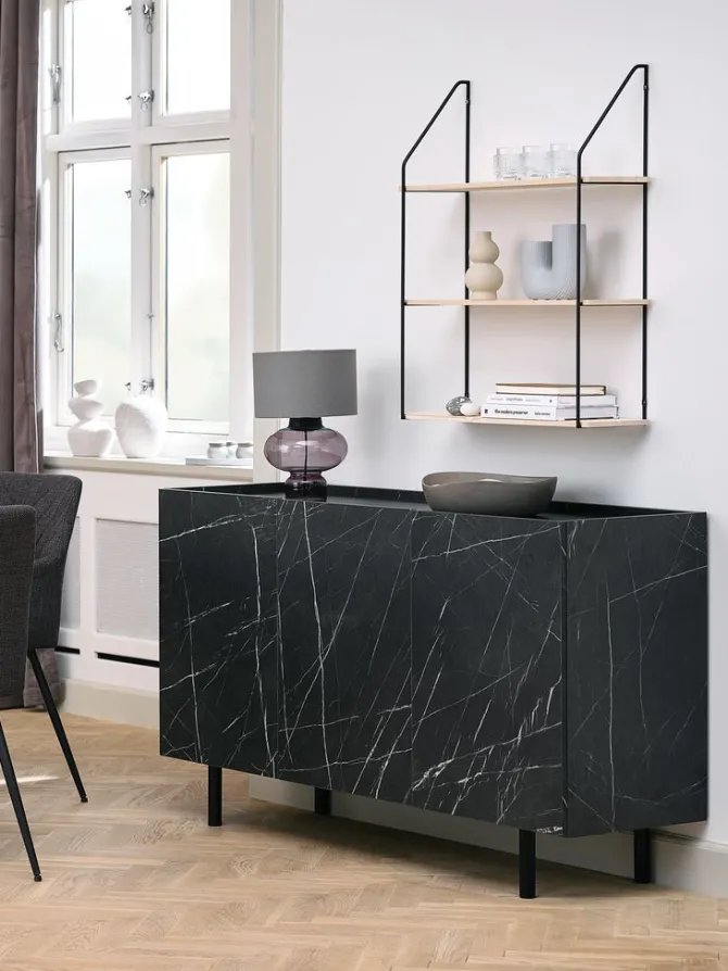 Skænk KRONDAL 3 låger sort/marmorfarve