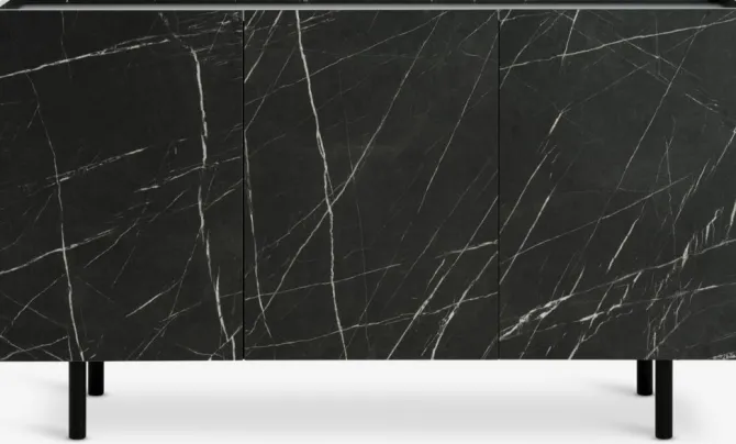 Skænk KRONDAL 3 låger sort/marmorfarve