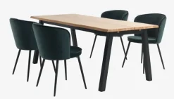 SKOVLUNDE L200 bord lys eg + 4 RISSKOV stole mørkegrøn