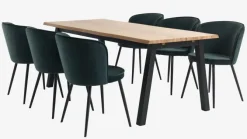 SKOVLUNDE L200 bord lys eg + 4 RISSKOV stole mørkegrøn