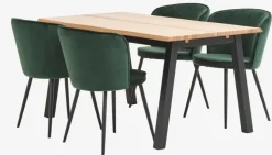 SKOVLUNDE L160 bord lys eg + 4 RISSKOV stole mørkegrøn