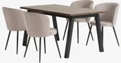 SKOVLUNDE L160 bord mørk eg + 4 RISSKOV stole lysegrå