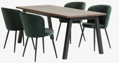 SKOVLUNDE L200 bord mørk eg + 4 RISSKOV stole mørkegrøn