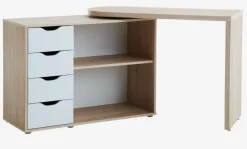 Skrivebord LANGAGER 41-107x107-165 lys eg farve/hvid