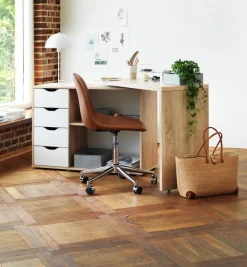 Skrivebord LANGAGER 41-107x107-165 lys eg farve/hvid