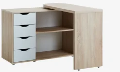 Skrivebord LANGAGER 41-107x107-165 lys eg farve/hvid