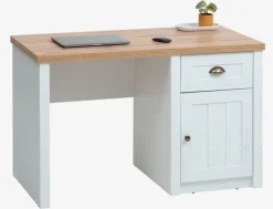 Skrivebord MARKSKEL 60x120 1 låge 1 skuffe hvid/egefarve