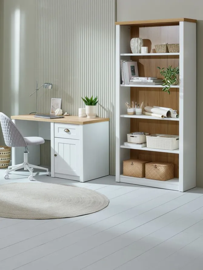 Skrivebord MARKSKEL 60x120 1 låge 1 skuffe hvid/egefarve