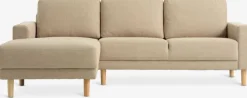 Sofa EGENSE chaiselong sandfarvet stof/egefarve