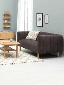 Sofa MAGLEBY 3-pers. mørkebrunt stof/egefarve