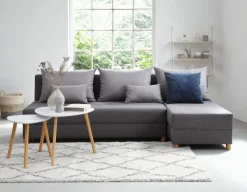 Sovesofa chaiselong HAMPEN gråt stof/egefarve