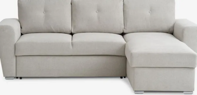 Sovesofa chaiselong VEJLBY lyst sandfarvet stof