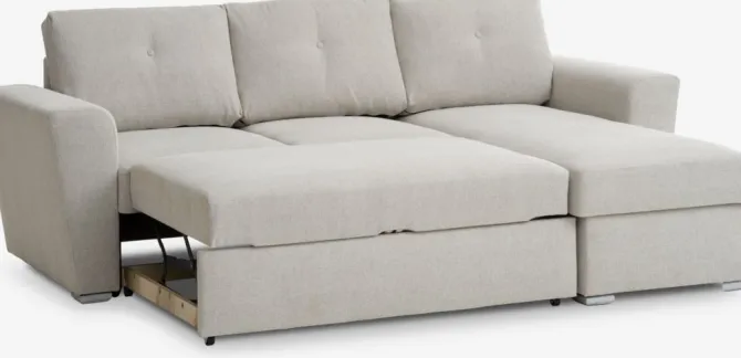 Sovesofa chaiselong VEJLBY lyst sandfarvet stof