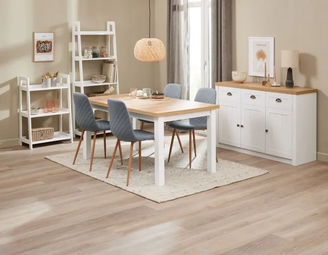 Spisebord MARKSKEL 90x150/193 hvid/egefarve