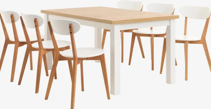 Spisebord MARKSKEL 90x150/193 hvid/egefarve