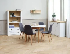 Spisebord MARSTRAND Ø110/110x200 hvid/natur