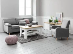 TV-bord MARKSKEL 2 låger hvid/egefarve