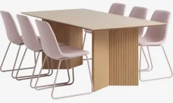 VESTERBORG L200 bord eg +4 SEJLSTRUP stole lys rosa